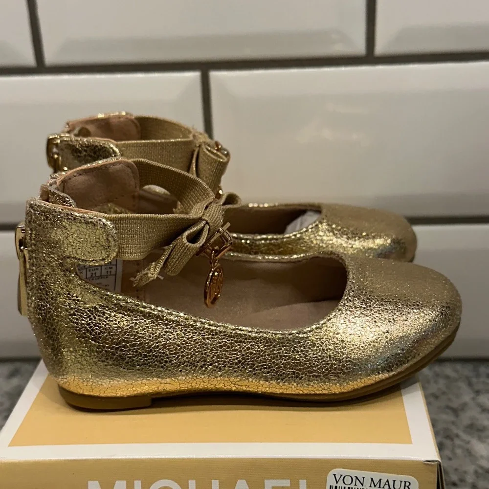 Michael Kors Rose Gold Flats Dress Shoes Bow Accent Zipper Closure Infant Size 5